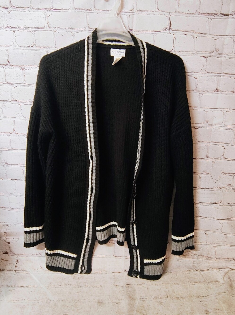 Black Knit Preppy Long Cardigan Button Arizona Assymetrical School Sweater XL